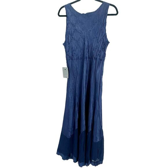 KOMAROV Women's Navy Beaded Charmeuse & Chiffon Tiered Midi Dress Size L NWT - Picture 13 of 13